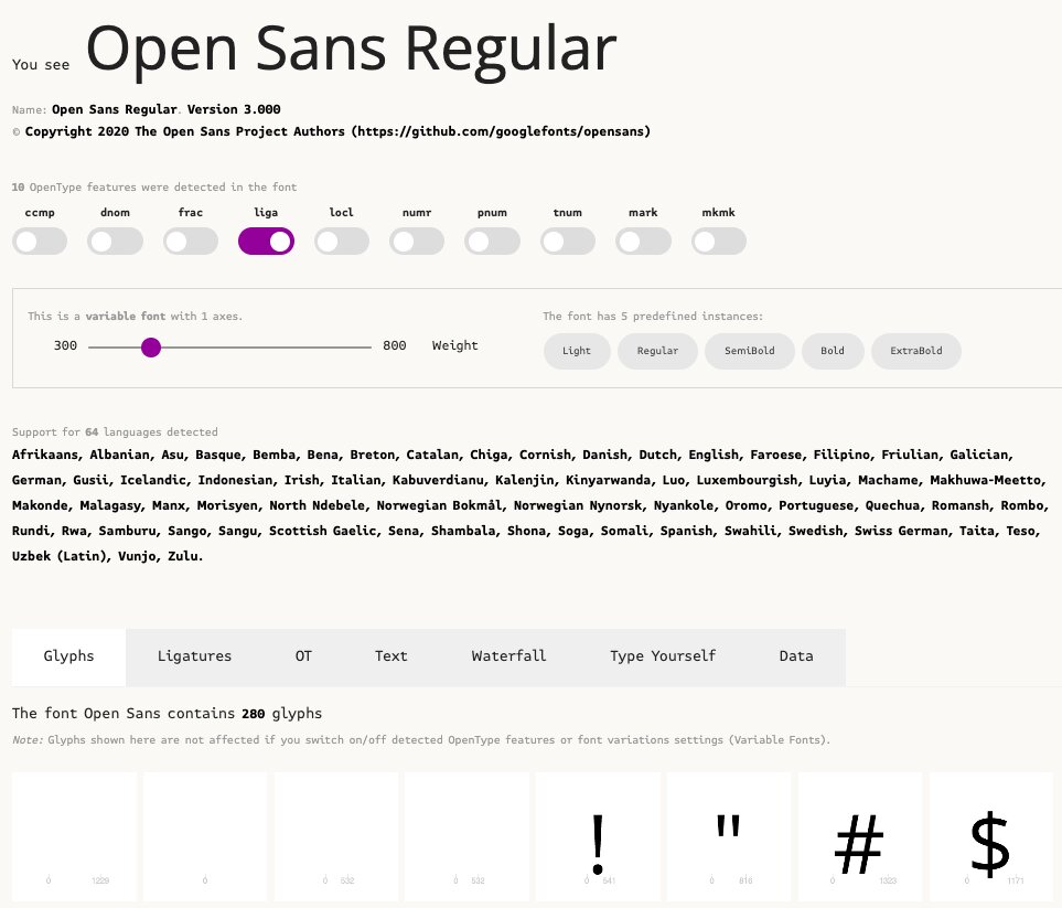 Open Sans Font Glyphs