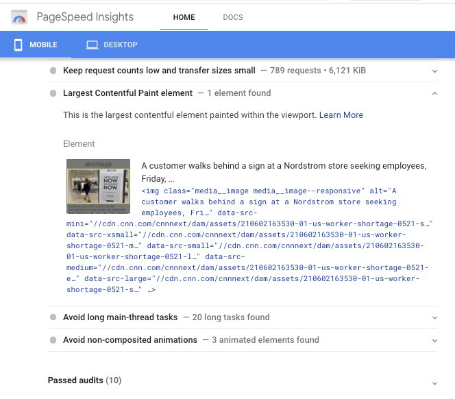 Lighthouse LCP Element