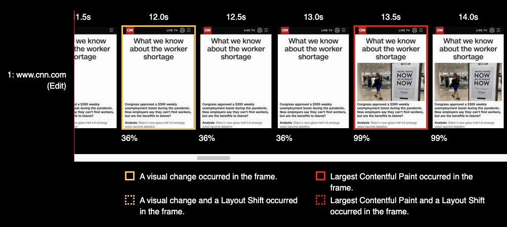 WebPageTest Filmstrip showing LCP Element